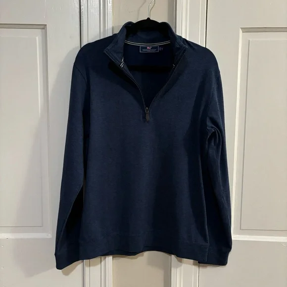 Vineyard Vines Navy Blue Herringbone Half Zip Pullover Small - Picture 1 of 9
